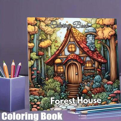28 页森林小屋成人减压涂色书 | 放松身心、舒缓情绪的涂色书 情人节礼物、生日派对礼物、绘画用品、圣诞节、感恩节、万圣节、新年、生日、圣诞派对和其他节日派对礼物、返校礼物、20x20 厘米、加厚纸、母亲节、妈妈的礼物、返校、学校用品
