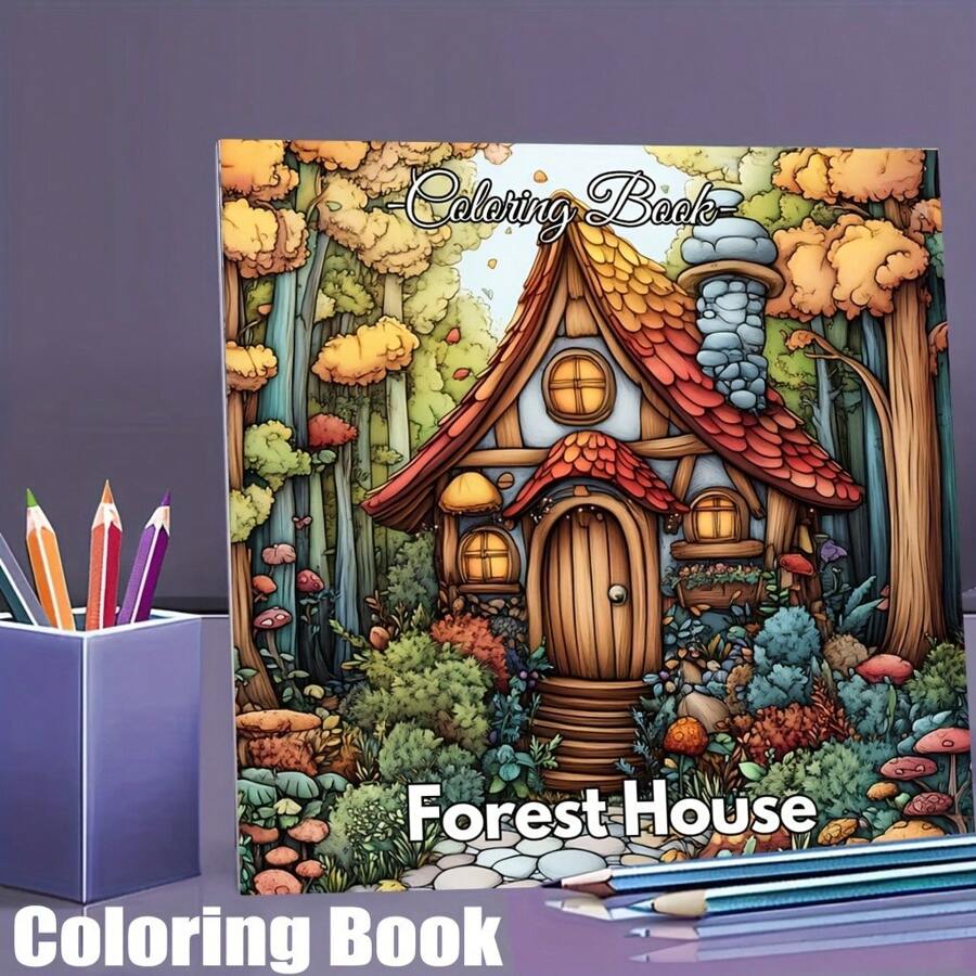 Sách tô màu Forest House 28 trang dành cho người lớn giúp giảm căng thẳng | Sách tô màu giúp thư giãn và giảm tâm trạng Quà tặng ngày lễ tình nhân, Quà tặng tiệc sinh nhật, Đồ dùng vẽ, Giáng sinh, Lễ tạ ơn, Halloween, Năm mới, Sinh nhật, Tiệc Giáng sinh và các Quà tặng tiệc ngày lễ khác, Quà tặng trở lại trường, 20x20cm, Giấy dày, Ngày của mẹ, Quà tặng của mẹ, Trở lại trường, Đồ dùng học tập - Một cỡ - Xem 1