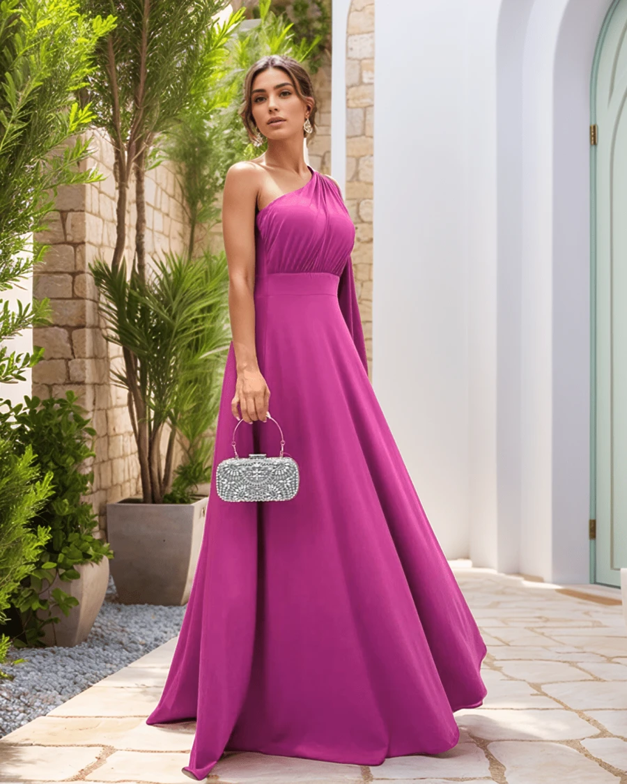 PAETE CLOTHING Long Terracotta Bridesmaid Wedding Guest Dress Light Summer - Rose Red - View 1