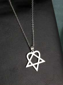 1pc Fashionable Stainless Steel Geometric Triangle & Heart Shaped Necklace