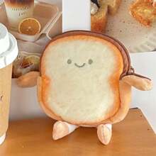 可爱卡通吐司零钱包便携轻便硬币钥匙包面包耳机包女生 - 棕色 - 查看 4