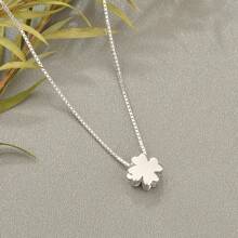 1pc Minimalist Luxury 925 Silver Light Gold/Silver Plated Four-Leaf Clover Pendant Necklace, Fashionable & Versatile For Women Everyday Casual Wear, Gift - Four Leaf Clover - View 2