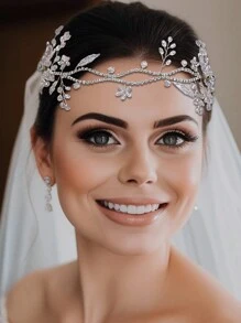 1 件金属花仿水晶新娘头带，复古婚礼发饰，优雅、多功能配饰，适合仪式、宴会、派对和庆典