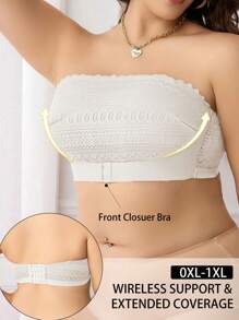 Plus Size Front Closure Wirefree Bra, Solid Color Simple Casual Everyday Wear
