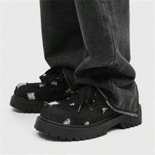 2025年新款秋冬男士低帮靴，复古工作鞋，厚底，百搭皮鞋 - 黑色 - 查看 3