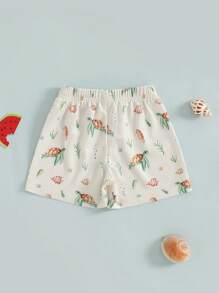 Kids Boys Swim Trunks Summer Cute Turtle/Shark Print Elastic Beach Board Shorts Toddler Swimwear Bathing Suit