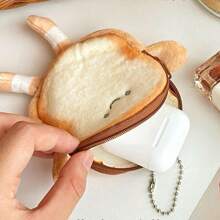 可爱卡通吐司零钱包便携轻便硬币钥匙包面包耳机包女生 - 棕色 - 查看 6