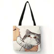 Bolso de mano con estampado de gato de dibujos animados, bolso de hombro de gran capacidad, bolso informal para mujer para compras escolares de trabajo 9YVM - Lindo 5 - Ver 3