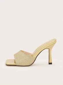 Shiny Gold Color Stiletto Heel Casual & Fashionable Ladies High Heel Sandals - Gold - View 3