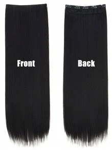 24/32 英寸长直发合成假发夹式接发黑色天然女士假发 - 黑色 - 查看 12