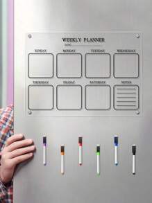 1 件白色/黑色每周待办事项清单磁性冰箱记事板，丙烯酸可擦除备忘板，带磁铁