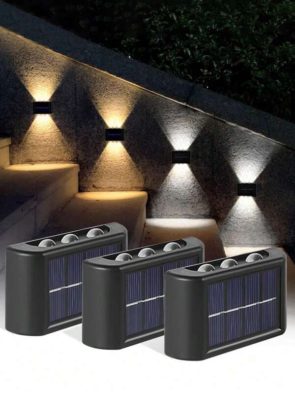 1/2 件户外太阳能壁灯、台阶灯、楼梯灯、栏杆灯、6LED 防水上下壁灯，适用于庭院、别墅、花园、棚屋、甲板、栅栏、栏杆、车库、房车和其他照明应用。