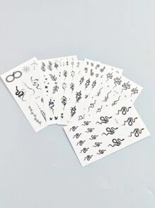 6 Sheets Black Snake Temporary Tattoos Women And Gins Hands, Egs, Neck Body Art Fake Tatoos Decorations