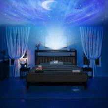 Starry Sky Lamp Design Bed Frame With Cushioned Ottoman, Charging Station, Heavy Duty Feet, Easy To Assemble - 灰色 - 查看 4