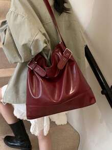 New Large Capacity Fashion Shoulder Bag Soft Tote Bag, Versatile Casual Shopping Bag, Retro Minimalist Shopping Bag With Simple Strap, Suitable For Commuting, College Students, High School Students, Shopping