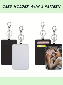 Personalized Custom Card Holder With Photo Leather Card Holder With Key Ring - Durable Faux Leather & Metal, Secure Double Slot Design For ID Cards, Business Cards, Etc. - Waterproof, Easy To Carry Rectangular Badge Case, Faux Leather Key Ring Sleek, Minimalist Design, Card Holder With Metal Clasp & Pattern For Personalization, Keychain|Simple Key Ring|Metal Clasp Accessories, Cute Keychain,Back To School