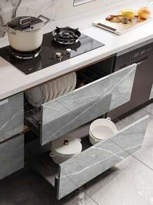 1 卷 1/3/5/10 米家居装饰大理石图案自粘厨房壁纸，厨房装饰墙贴，防油，防水，适用于厨房台面、橱柜、抽屉和墙贴礼物生日毕业房间装饰墙面装饰浴室装饰卧室装饰房间装饰用品客厅装饰房屋装饰家居装饰客厅墙纸 - 灰色 - 查看 3