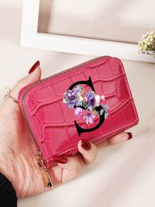 勃艮第包 Charry 红色包 酒红色包 1 件 首字母名称 A 到 Z 图案 多功能零钱包 字母图形卡夹 多卡位卡片收纳袋 信用卡 学校用品 宿舍 女士钱包 迷你钱包 钱包 卡包