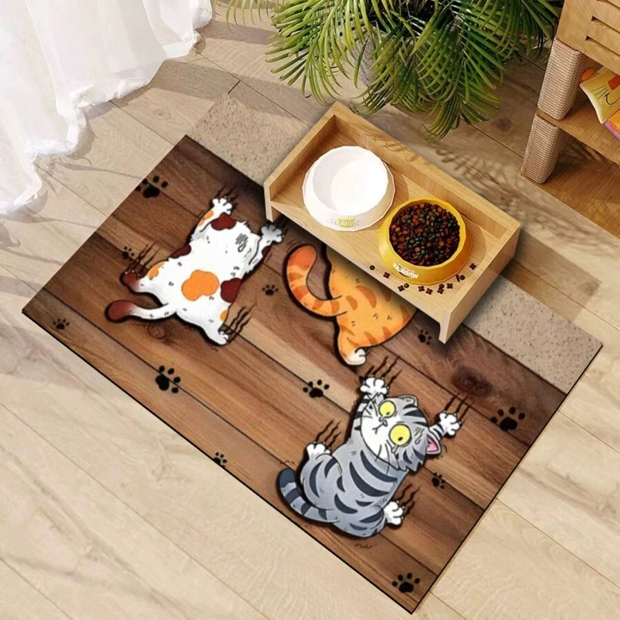 1pc Cat Climbing Wall Print Pet Feeding Mat, Easy To Clean Pet Bowl Mat, Dog Cat Cage Pad,Suitable For All Seasons - Multicolor - View 1