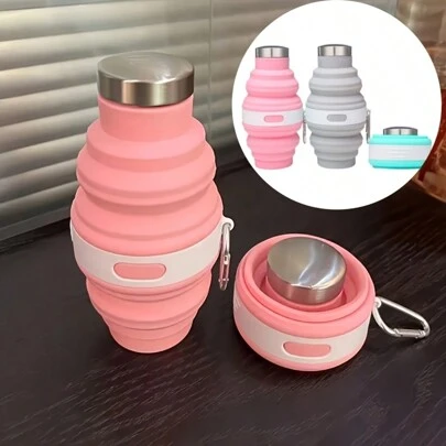 1 pieza Botella de agua plegable y retráctil de doble boquilla, suave y que no se deforma fácilmente, un regalo para familiares/amigos, para uso al aire libre, camping