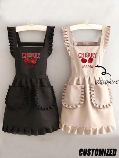 1 pieza Delantal estilo coreano de moda personalizado, impermeable y resistente a las manchas, delantal con falda de encaje lindo, delantal sin mangas negro resistente a las manchas, adecuado para el hogar, la cocina, el salón de uñas, cocinar, hornear, salón de uñas, ropa de trabajo para damas, delantal de café, delantal sin mangas para tareas domésticas de cocina y limpieza, armonía del hogar