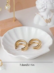 3pcs/1pc 5.51*2.36*2.76 Inch Sky Blue Shell Shaped Jewelry Tray & Key Bowl, Ceramic Jewelry Storage Tray. Birthday Gift, Graduation Gift - Multicolor - View 15