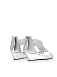 Women's Wedge Sandals Open Toe Rhinestone Fashion Comfortable For Party Wedding Dress Summer Shoes - Bạc-PAT - Xem 10