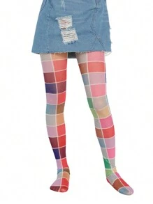 Women Sheer Tights Control Top Pantyhose Y2k Tie Dye Mesh Tights Fishnet Sockings Leggings - 彩色 - 查看 2