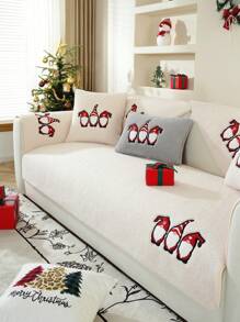 1 Pc Gnomes Christmas Decorations Sofa Cover, Thickened Warmly Sherpa Fleece Couch Cover Sofa Slipcover For Living Room Decor