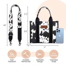 Concealed Carry Moo Moo Cow Print Tote Handbag - Large Capacity Tote With Zipper For Phones, Cosmetics, Keys, Purses - Rose Gold - View 5