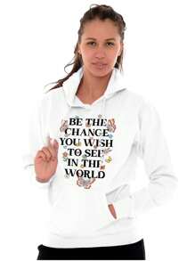 Inspirational Womens Graphic Fleece Lined Pullover Hoodie Motivational Saying Positive Kindness Quote Be The Change You Wish To See In The World Butterflies Ladies Casual Fashion Cotton Printed Thermal Lined Drawstring Hooded Sweatshirt Kangaroo Pocket