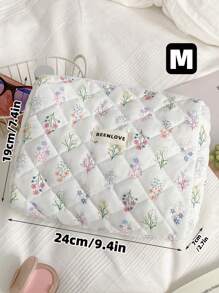 1Pc/Set Delicate Fresh Ditsy Floral Quilted Makeup Bag, Vintage Toiletry Pouch With Handle, Multi-Functional Travel Makeup Bag Handheld, Portable Toiletries Bag Set With Zipper, Large Capacity Cosmetic Storage Bag Suitable For Cosmetics, Lipstick, Jewelry, Tissues, Sanitary Napkins, Gift For New Semester, Winter/Early Spring, Anniversary, Valentine's Day, Vacation, Daily Use, Holiday, Mother's Day Gift, New Style In 2025 (Random Cutting).