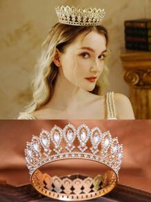 1 buc coroană rotundă aurie de lux, accesoriu metalic pentru păr, coroană de regină, decorațiune pentru petrecerea de nuntă, coafură elegantă pentru prințesă, recuzită pentru cosplay, petrecere de ziua de naștere pentru adulți, tiară de nuntă cu pietre accesorii de Ziua Îndrăgostiților - Aur - Vizualizare 4