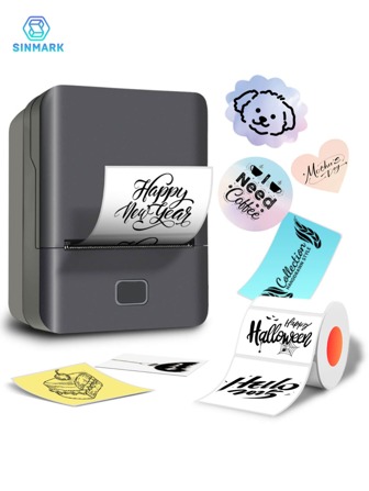  SINMARK SK20 便携式无线标签打印机，USB 可充电，兼容 IOS/Android/Windows，适用于条形码、服装、珠宝、零售、运输、无线连接、单色输出、适用于礼品盒，附带 1 张 DIY 贴纸