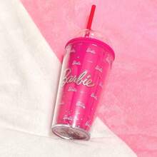 Miniso Barbie Collection Double Layer Plastic Tumbler With Straw 600mL Birthday Gift For Outdoor Travel Or School - Pink - View 4