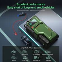 FEATOU Jump Starter With Air Compressor, 6000A 150PSI Battery Jumper Starter Portable, 12V Jump Box Car Battery Jump Starter With Smart Jumper Cables, 3 Modes Flashlight, LCD Display - 橄欖綠 - 查看 3