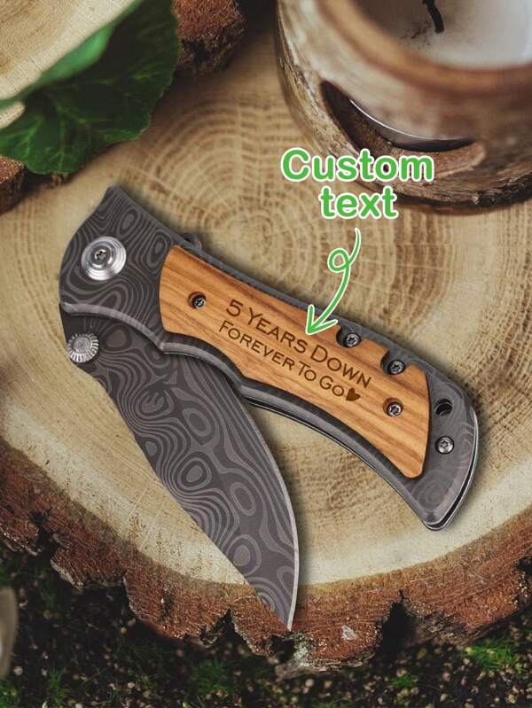 Engraved Pocket Knife,Wedding Anniversary Keepaske Gift For Husband Dad, Custom Wooden Handle Mini Folding Knife, Anniversary Present For Men Pocket Knife Gift From Wife,Personalized Small Folding Knife As Gift For Boyfriend
