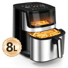 8L Oil-Free Air Fryer, Large Window, 10 Functions & 3 Modes, Touch LED Panel And Controllable Light, Adjustable Temperature From 80℃ To 200℃, 60 Minute Timer, Non-Stick Coating, Dishwasher Friendly, 2000W - Phích cắm loại EU E (220-240V) - Xem 1