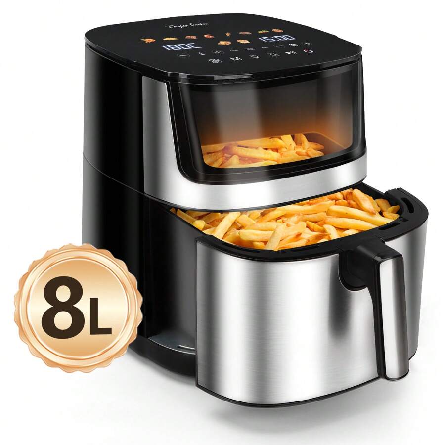8L Oil-Free Air Fryer, Large Window, 10 Functions & 3 Modes, Touch LED Panel And Controllable Light, Adjustable Temperature From 80℃ To 200℃, 60 Minute Timer, Non-Stick Coating, Dishwasher Friendly, 2000W - Phích cắm loại EU E (220-240V) - Xem 1