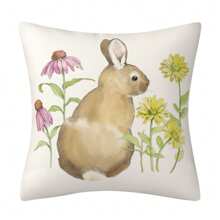 Fundas de almohada de Pascua con diseño vintage de conejito de acuarela y flores, fundas de cojín para el hogar - Blanco - Ver 1