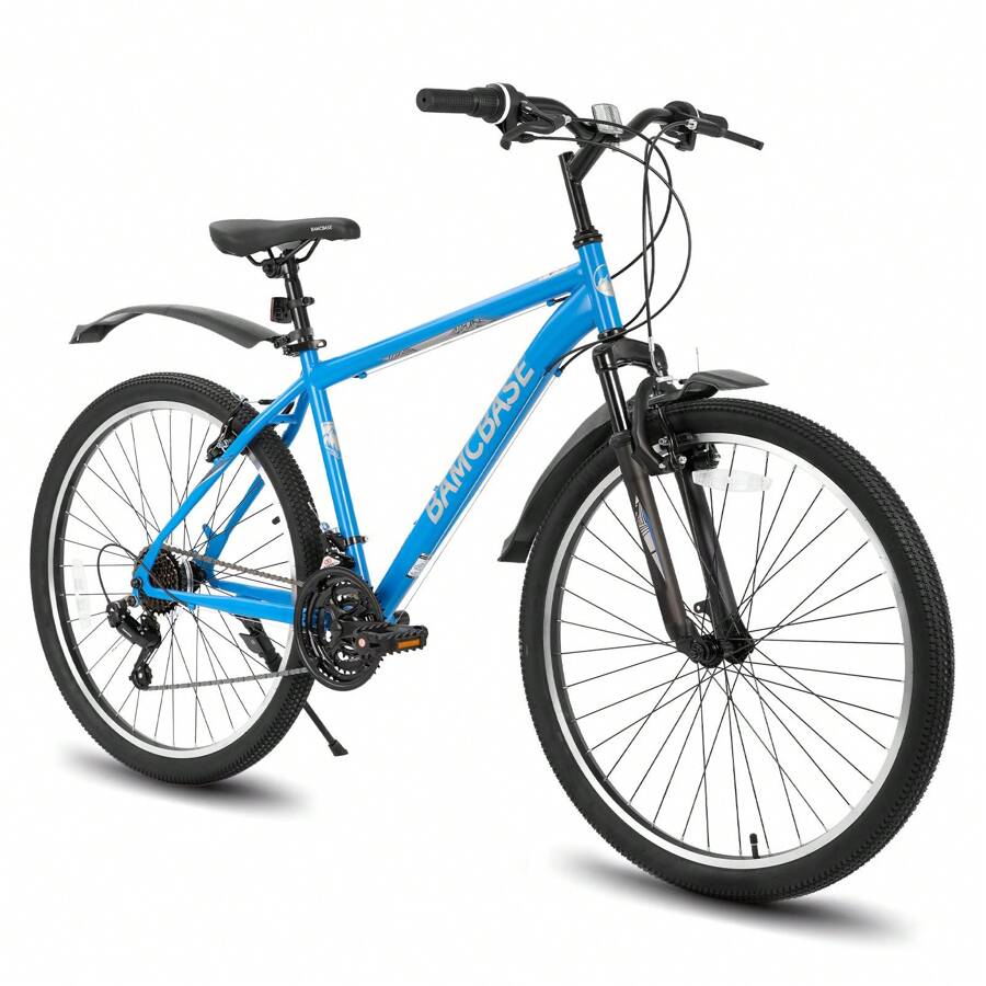 Hiland Bamcbase 26/27.5/29 Inch Adult Mountain Bike, Hardtail MTB Bike For Men And Women With Shimano 21-Speed Rear Derailleur, V-Brakes, Suspension Front Fork & High-Carbon Steel Frame (Grey, Black & Blue) - Màu xanh lam - Xem 1