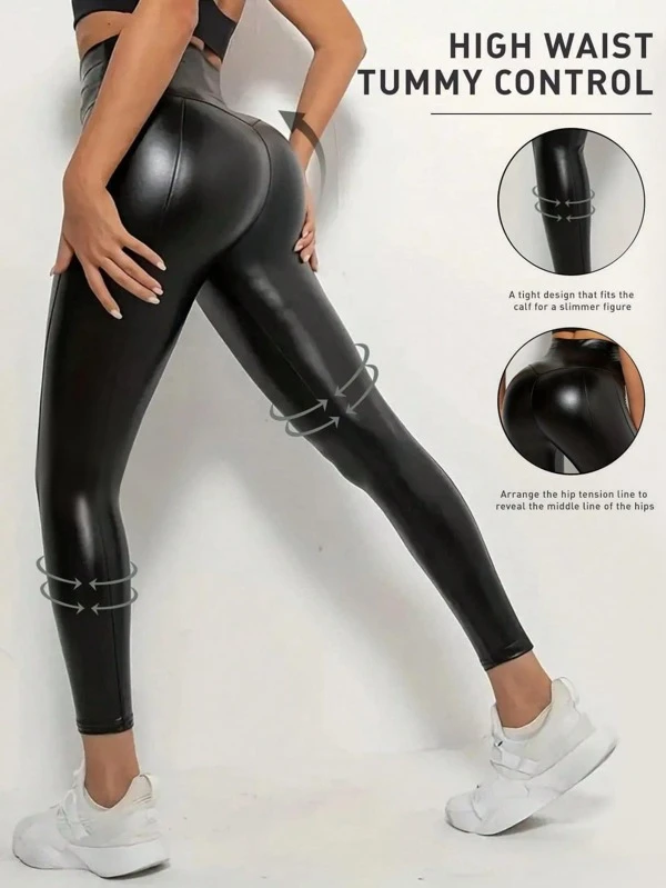 Leggings in pelle sintetica, leggings elastici casual da indossare quotidianamente, adatti per primavera ed estate, abbigliamento da donna