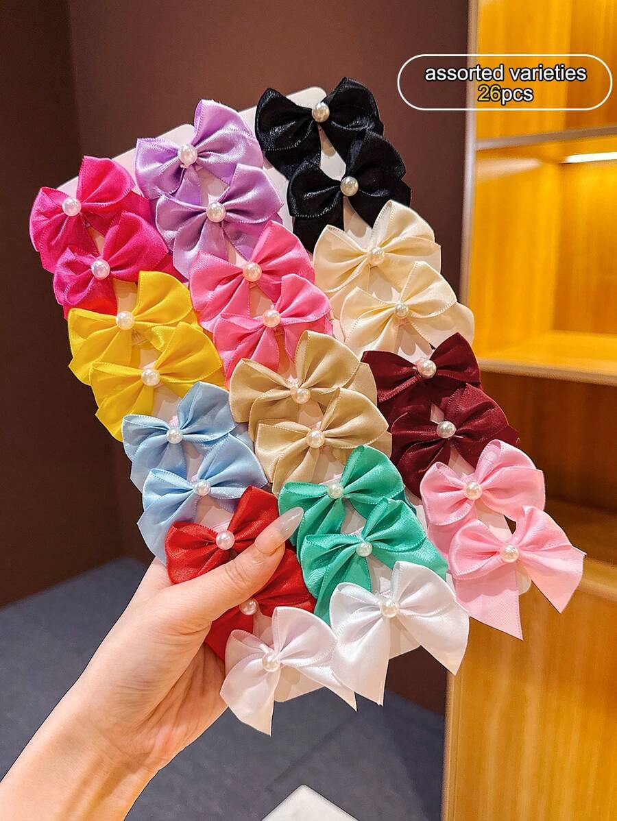 26pcs Colorful Bow Hair Clips, Random Colors, Cute For Little Girls - Multicolor - View 1