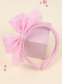 1 件装粉色薄纱头带，适合女孩，优雅珍珠发带，大粉色蝴蝶结发箍，可爱甜美女孩头饰，时尚纯色节日礼物头饰，儿童发饰 - 粉色 - 查看 5