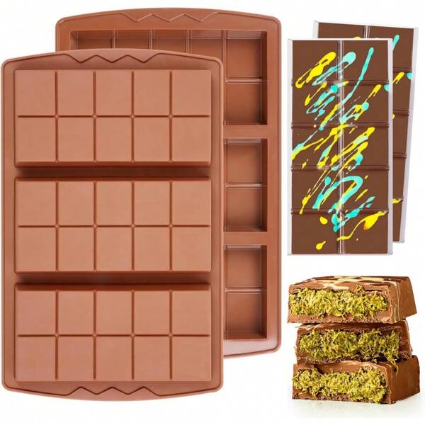 Dubai Chocolate Bar Mold Deep Stuffed Silicone Molds For Filling Pistachio Chocolate Bar Large Thick Candy Bar Molds Break Apart