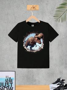 Children's Set Gray Dino 3D New Boy's T-Shirt And Shorts Children's Summer Clothing - 黑色 - 查看 2