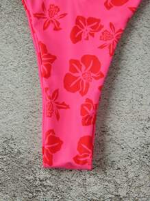 Conjunto de bikini con estampado floral oficial de polo y fruncido
