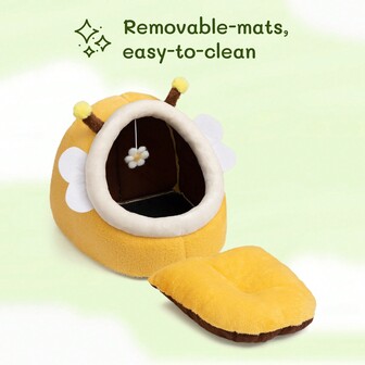  HOLLYPET 1 st gul biformad mjuk och mysig varm dyna, avtagbar och plyschig husdjurssäng lämplig för små katter och hundar, året runt