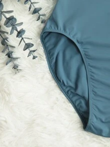 DonsGirl 1pc Women's Ballet Leotard - Velvet Patchwork V-Neck High Slit Design, Professional Gymnastics And Figure Skating Performance Wear - Blue - View 11