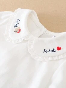Young Girl's Preppy Style Letter Print Peter Pan Collar Long Sleeve T-Shirt - White - View 3